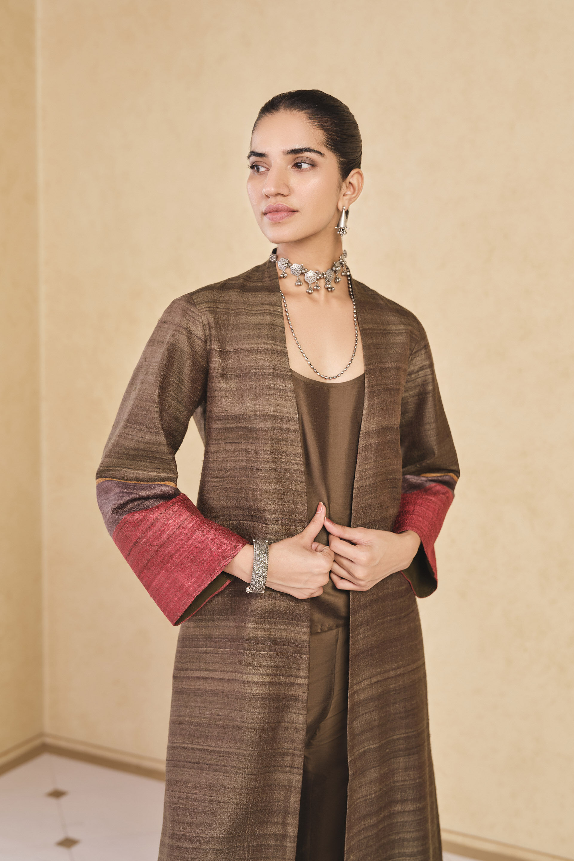 Rufaro Silk Jacket Set - Brown, Brown, image 3
